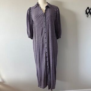 M&S Lilac Geometric Maxi Shirt Dress with Collar